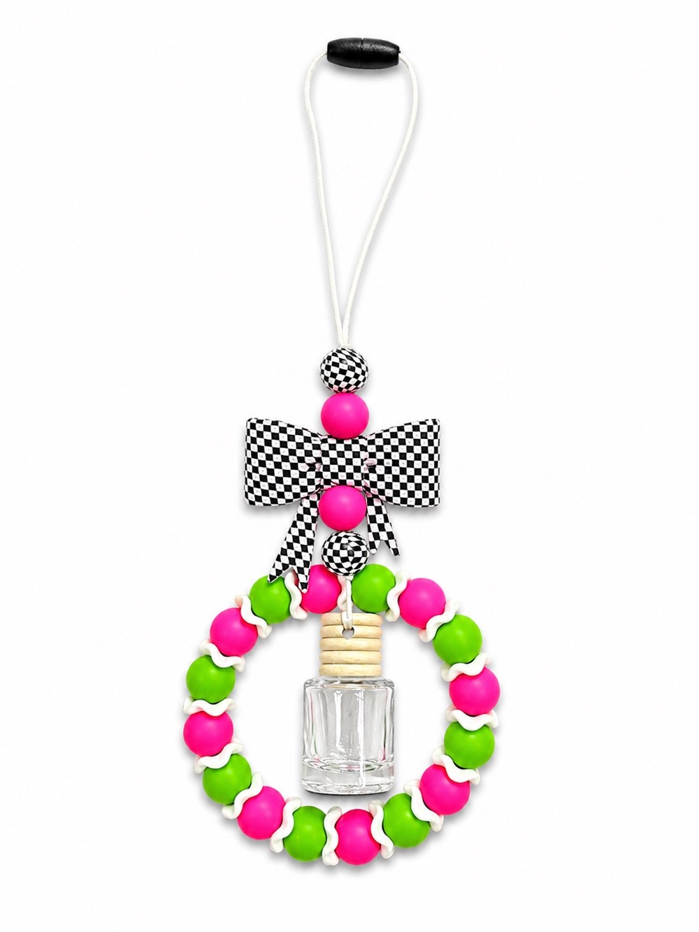 Handmade Pink & Green Checker Bow Car Diffuser Freshie